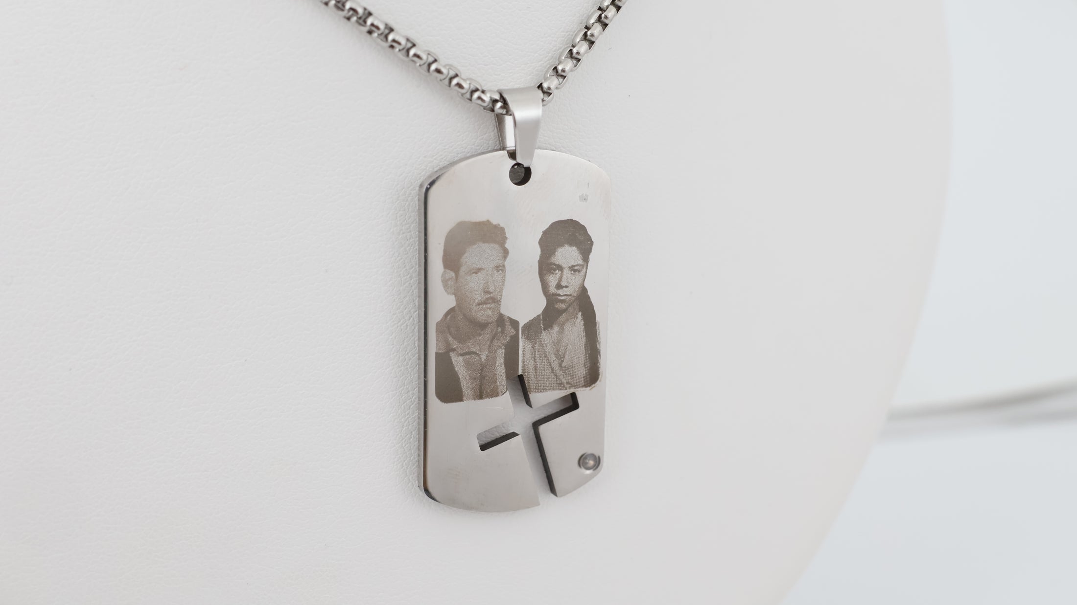 Cross pendant with necklace: Stainless steel dog tag with cut out cross