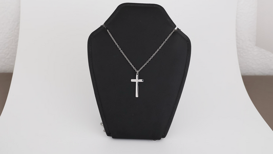 Stainless small cross pendant with necklace. Only Engrave name (No prints or Portraits)